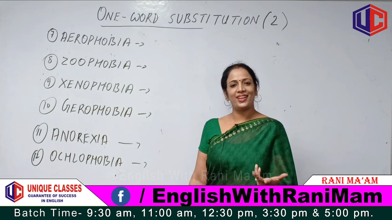 One Word Substitution | Words Related to PHOBIA (Fear) English Grammar By Rani Mam For SSC CGL, Bank