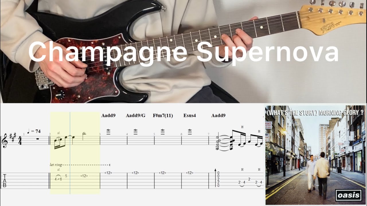 Oasis - Champagne Supernova (guitar cover with tabs & chords)
