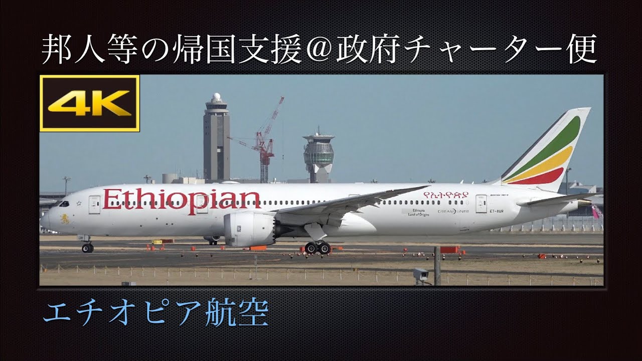 4K イラン・中東情勢の悪化に伴う邦人等の出国支援  日本政府手配よるチャーター便  エチオピア航空(Ethiopian Airlines)  Boeing 787-9  ET-AUR  成田国際空港