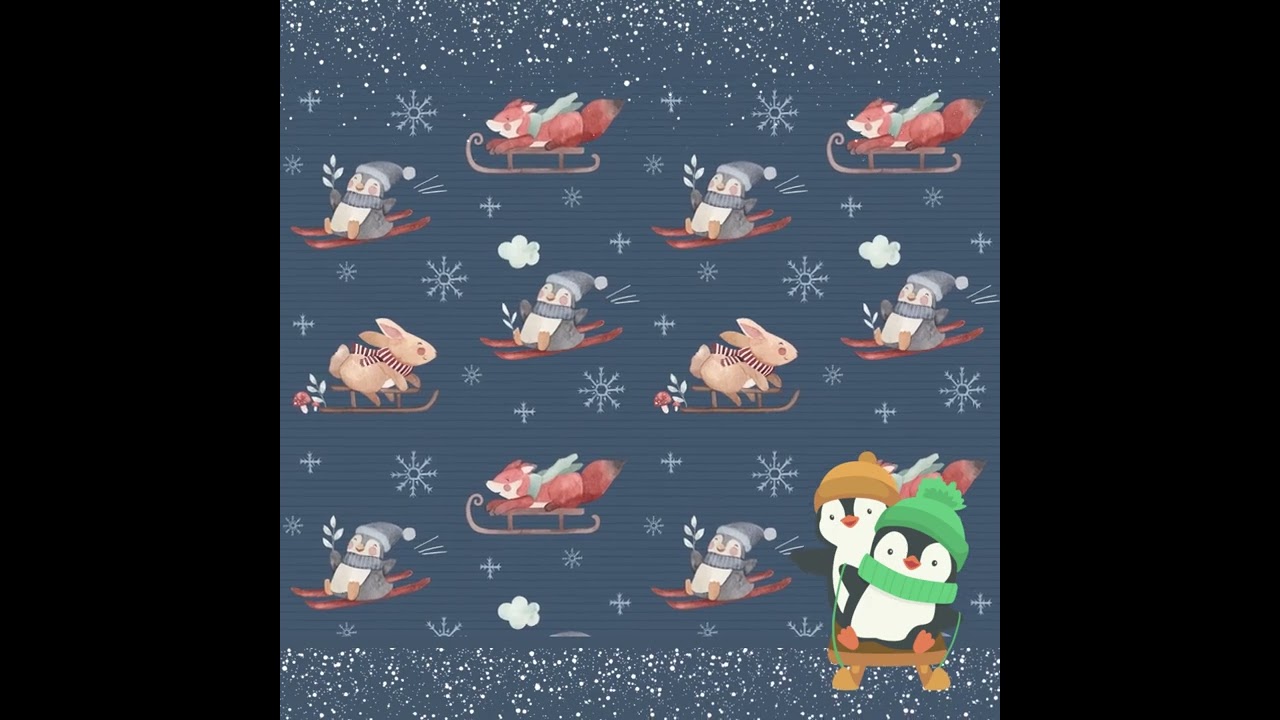 Dres&oacute;wka pętelka COLD NIGHTS NAVY zima, pingwin, lisek, zajączek druk cyfrowy. Dzianina dla dzieci.