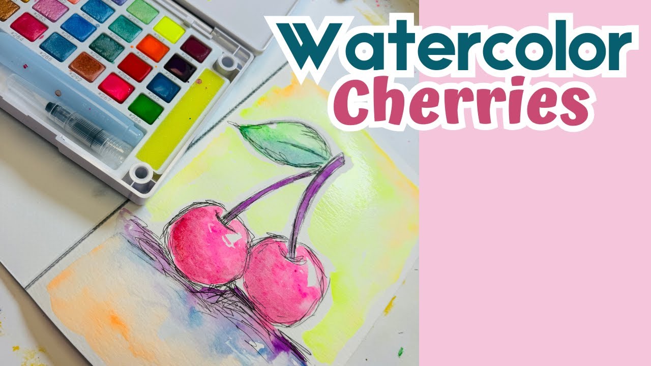 How to Watercolor Neon Cherries