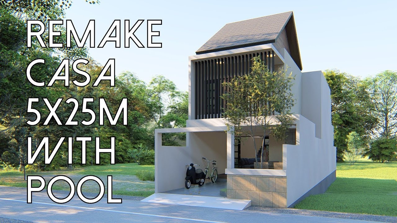 REMAKE Desain rumah 5x25 m2 dengan kolam renang [kode 062]
