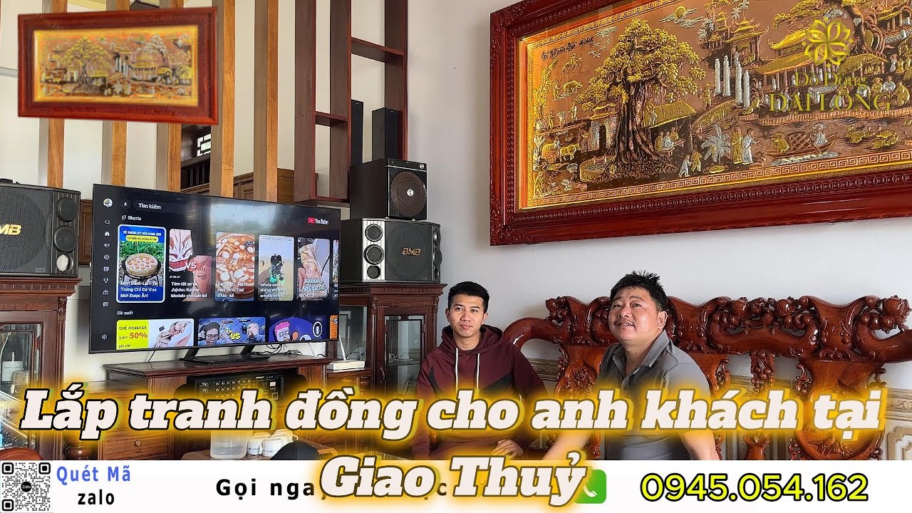Đồ Đồng Đại Long lắp đặt bức tranh cội nguồn quê hương cho anh khách tại Giao Thuỷ Nam Định