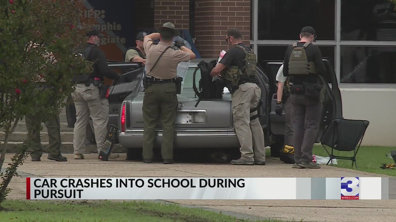 Car crashes into North Memphis school during pursuit