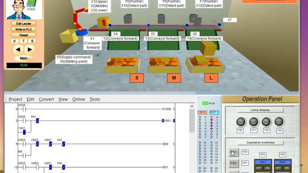 PLC FX Series - MITSUBISHI Sorting Material By Size - Part Distribution