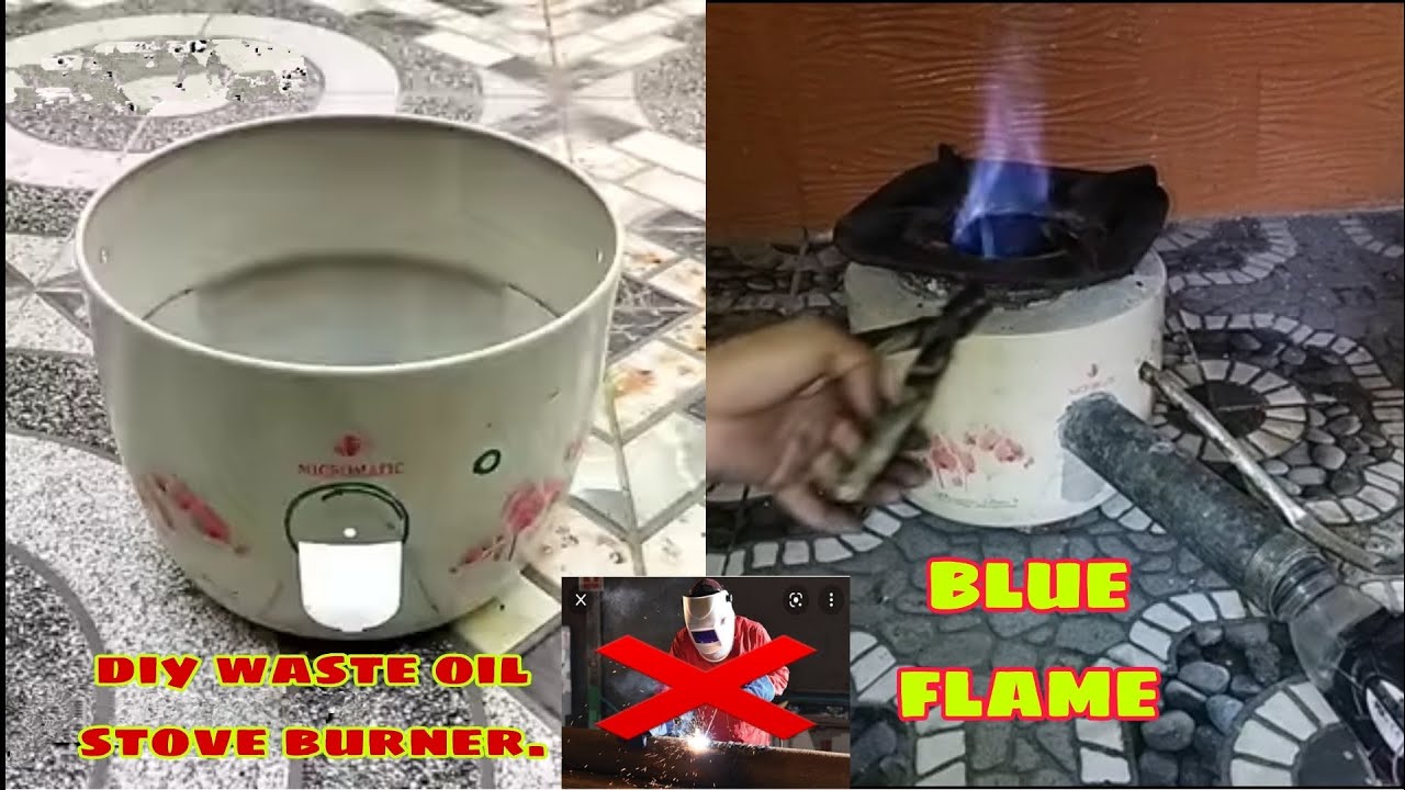 WASTE OIL STOVE BURNER RICE COOKER DESIGN | UPGRADE TO BLUE FLAME .