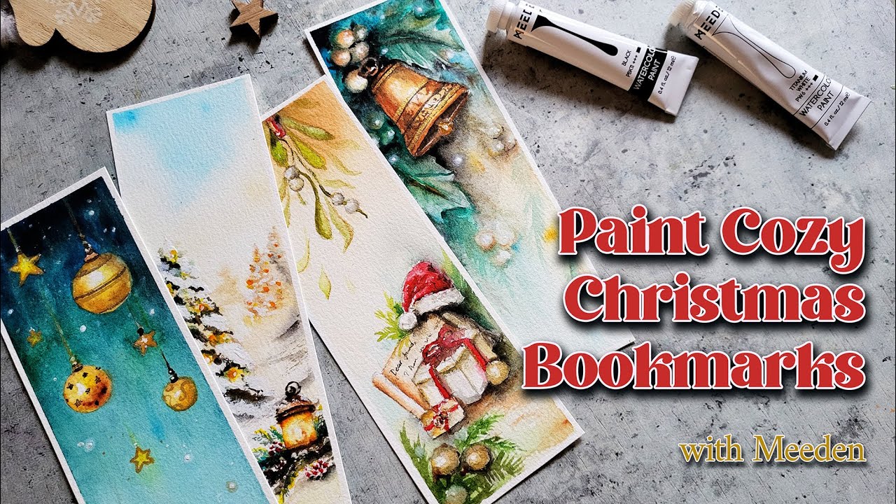 Christmas Watercolor Bookmarks | Cozy Winter Painting Tutorial with Meeden