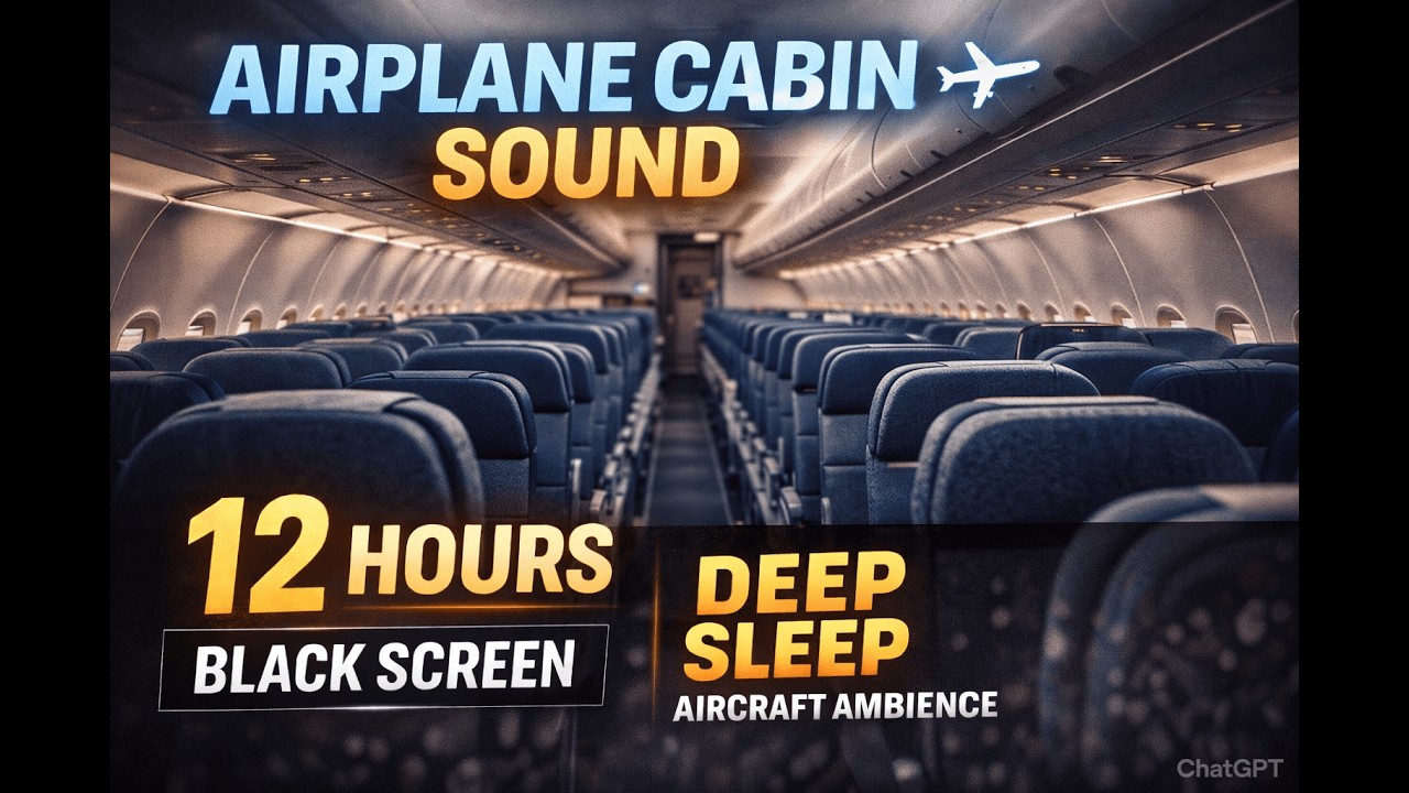 Airplane Cabin Sound ✈️ 12 Hours Black Screen for Deep Sleep & Relaxation | White Noise Ambience