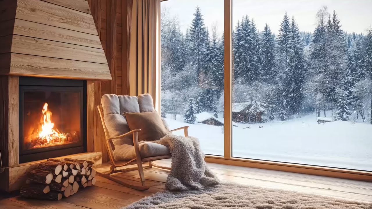 Cozy Winter Fireplace & Snowy Forest View ❄️🔥 | 1 Hour Relaxing Winter Ambience