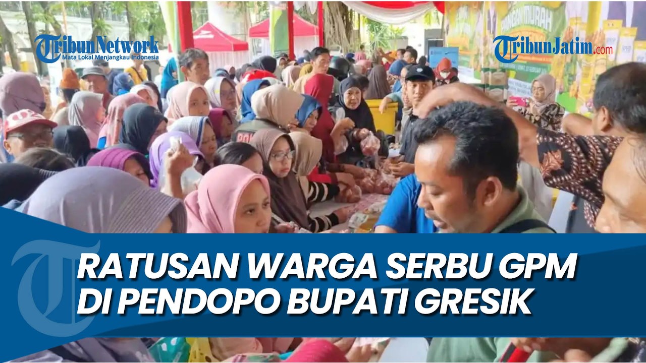 BERAS SPHP JADI REBUTAN, Ratusan Warga Serbu Gerakan Pangan Murah di Pendopo Bupati Gresik