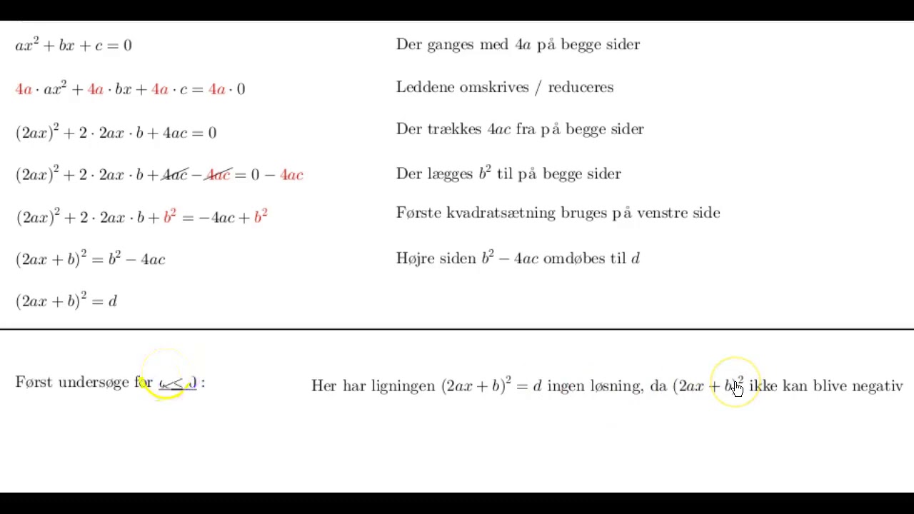 Bevis for formlen til løsning af andengradsligninger