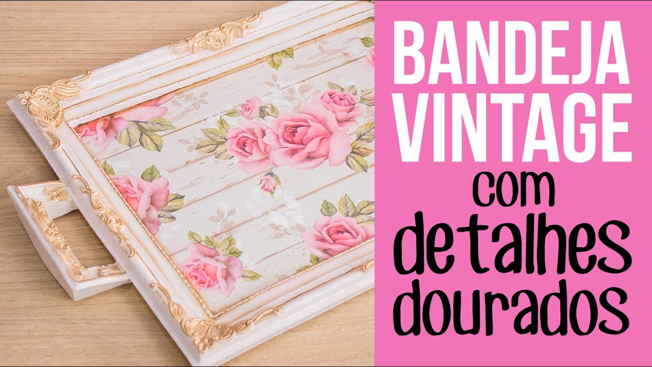 Bandeja Vintage com Detalhes Dourados