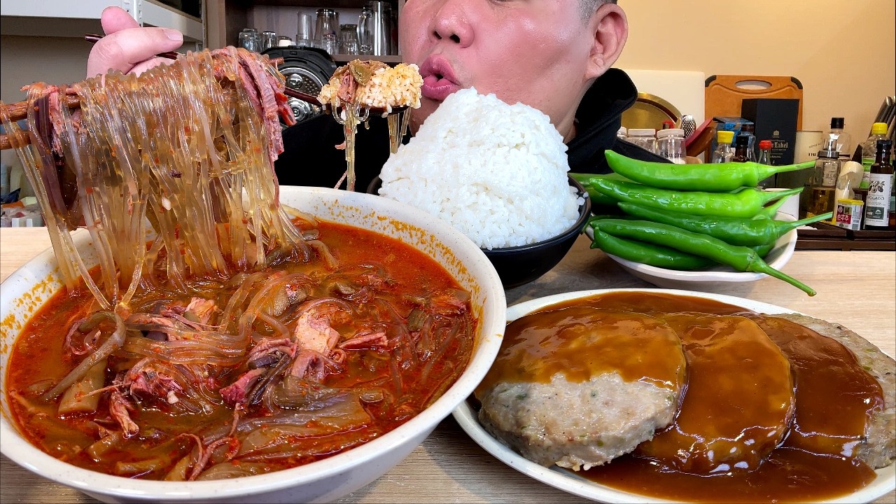 당면고기 듬뿍 육개장 + 청양떡갈비 + 땡초 + 쌀밥 한식귀신 먹방 MUKBANG