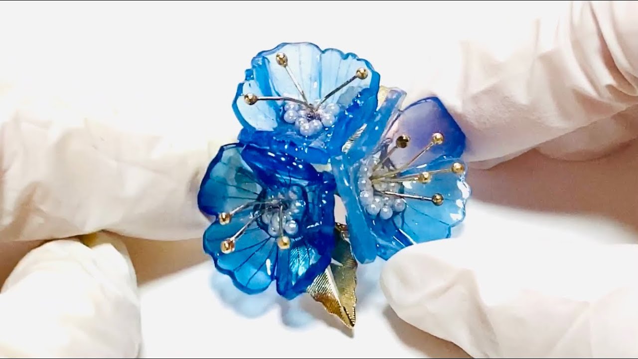 【UVレジン プラ板】ブルーフラワーブローチを作ってみました💙 UV resin  Blue flower brooch