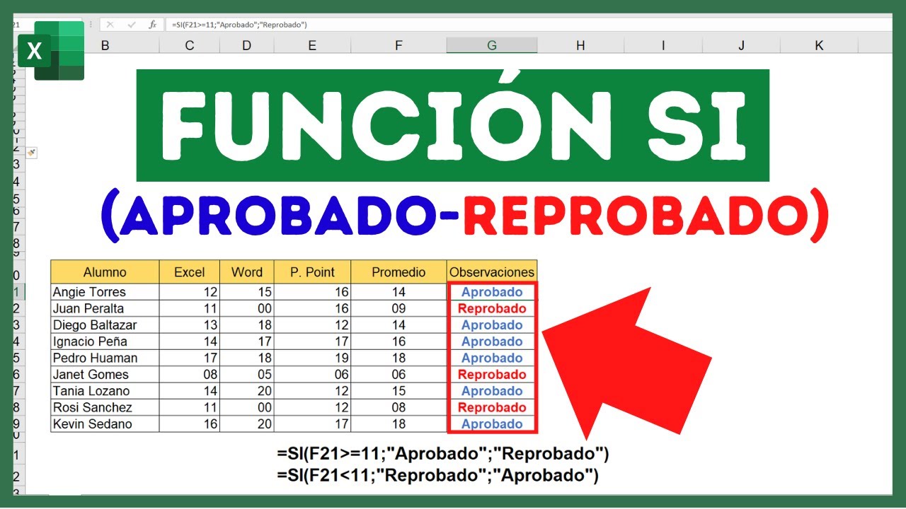 🔴Función SI en Excel 2022(APROBADO-REPROBADO)😱Ejemplo Básico de la FUNCIÓN SI