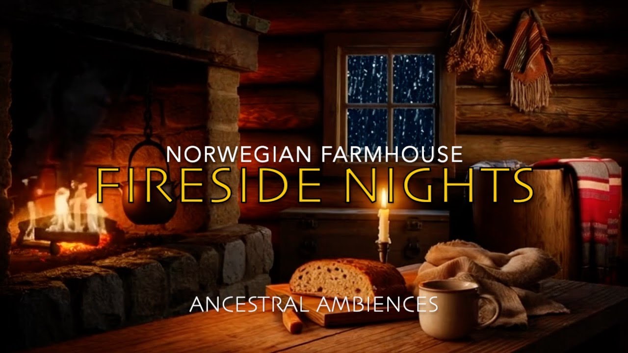 1800s Norwegian Farmhouse | Rain, Firelight & Medieval Cabin Ambience for Study & Sleep