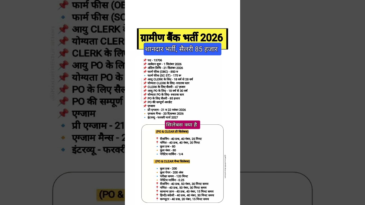 Gramin Bank New Vacancy 2026 || IBPS RRB recruitment 2026 || IBPS RRB Vacancy syllabus, Exam Date