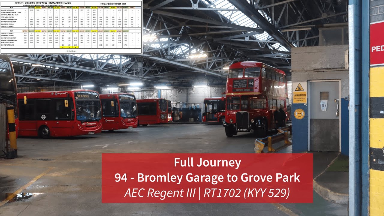 Full Journey | Route 94 - Bromley Garage to Grove Park | AEC Regent III | RT1702 (KYY 529)