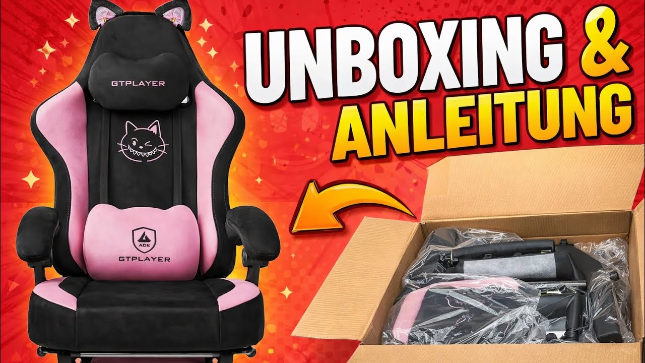 GTPLAYER Niedlicher Gaming Stuhl mit Samtstoff, Cute Gaming Chair, ergonomisch Unboxing & Anleitung