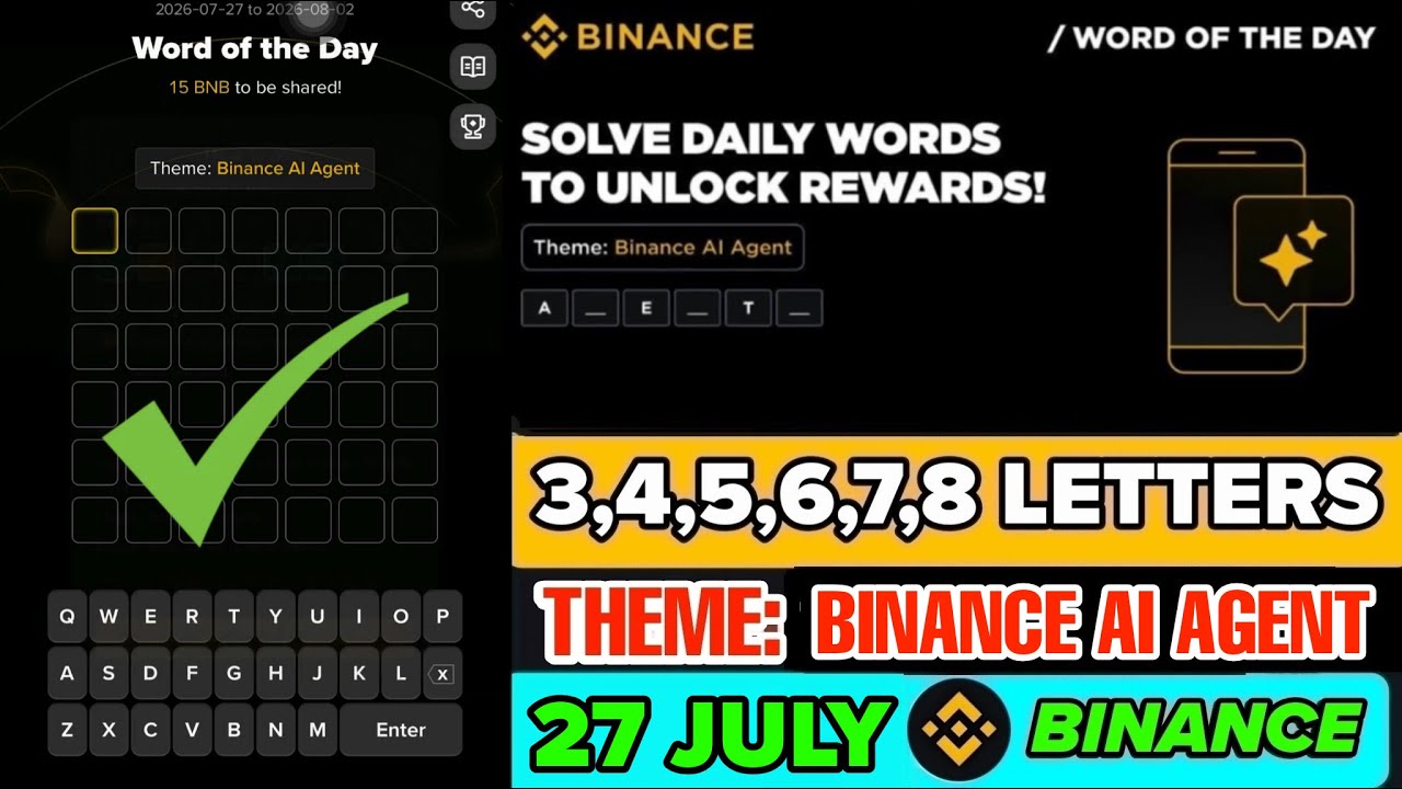Theme Binance AI Agent WOTD | Binance Crypto WODL Answers Today | All Letters WOTD