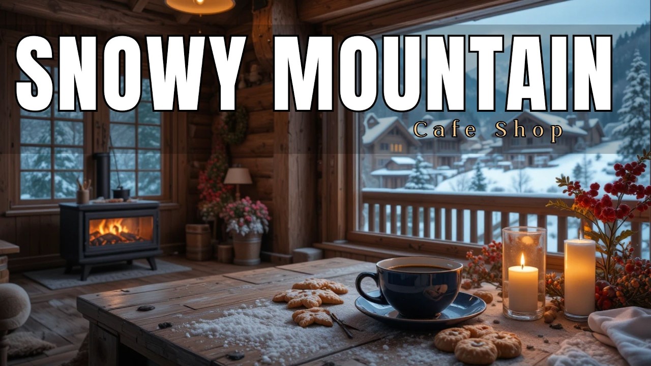 Snowy Mountain Village Cabin ❄️ Cozy Fireplace & Coffee Ambience | Relaxing Winter Evening