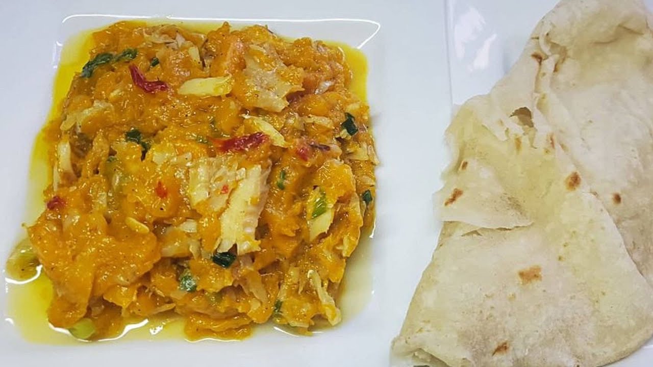 Fried Pumpkin with Saltfish, step by step Recipe Video.