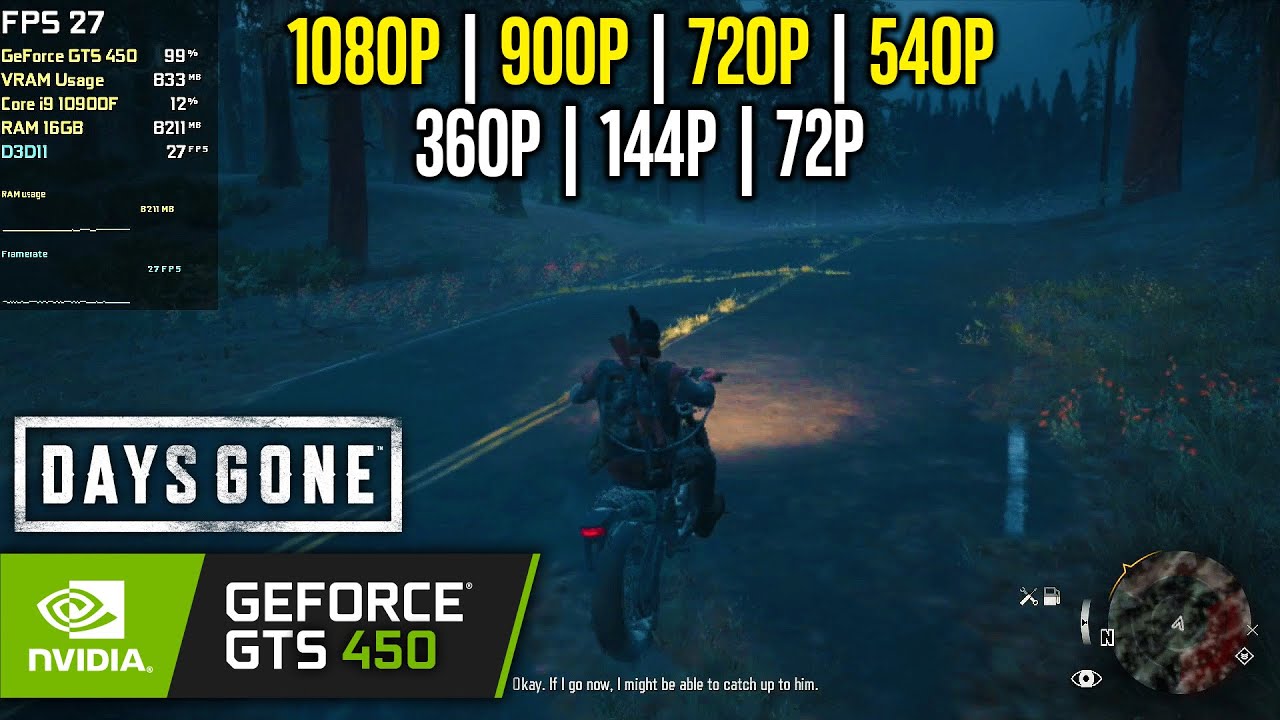 GTS 450 | Days Gone - 1080p, 900p, 720p, 540p, 360p, 144p, 72p