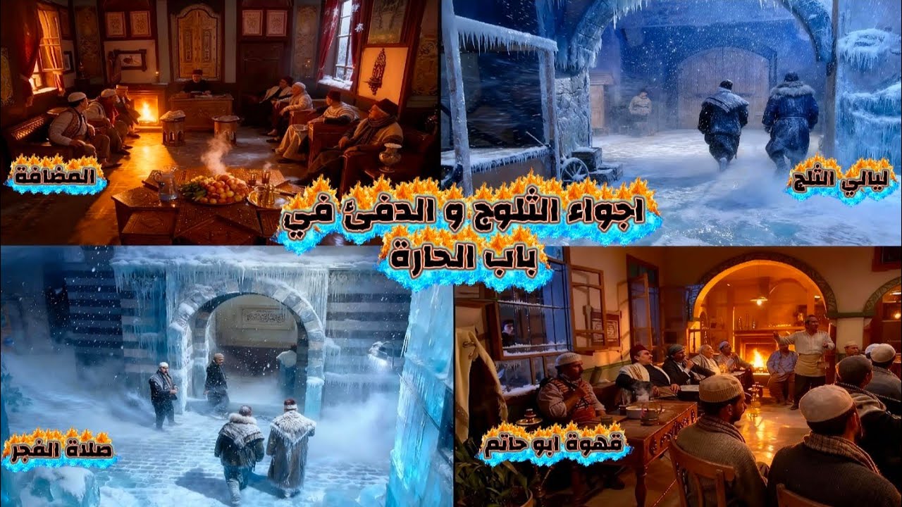 باب الحارة الأصلي لكن في اجواء الثلوج و الدفئ ،محاكاة  لباب الحارة باجواء الثلج والدفئ في حارة الضبع