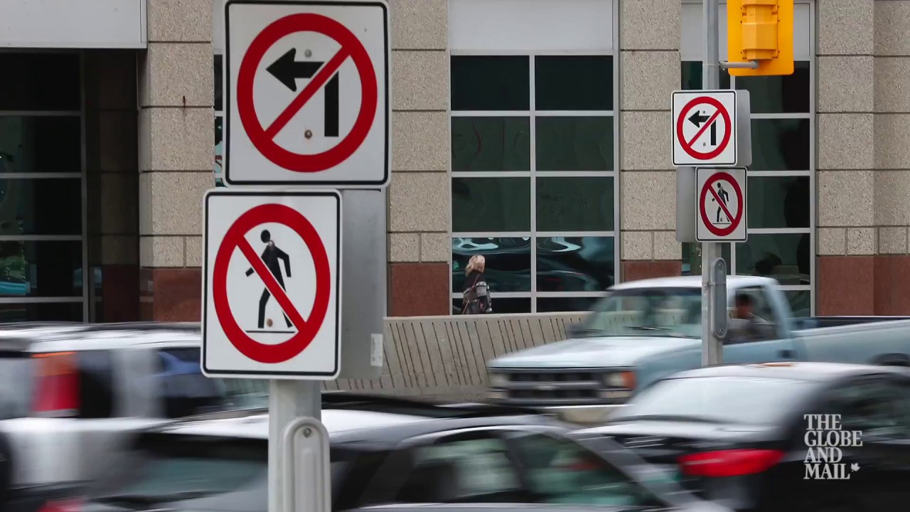 The iconic intersection of Portage and Main in Winnipeg, where you can't cross the street legally