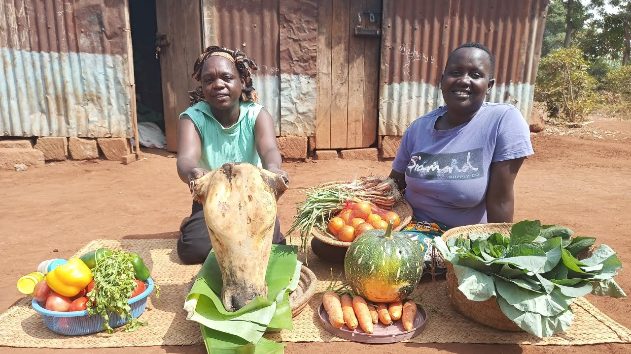 A whole bull head soup and softest chapati, village life and Cooking 