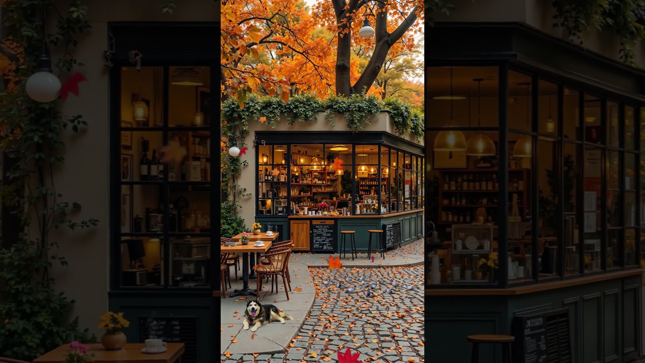 Autumn Café Charm 🍂 Cozy Outdoor Ambience with Smooth Jazz Music for Relax & Study