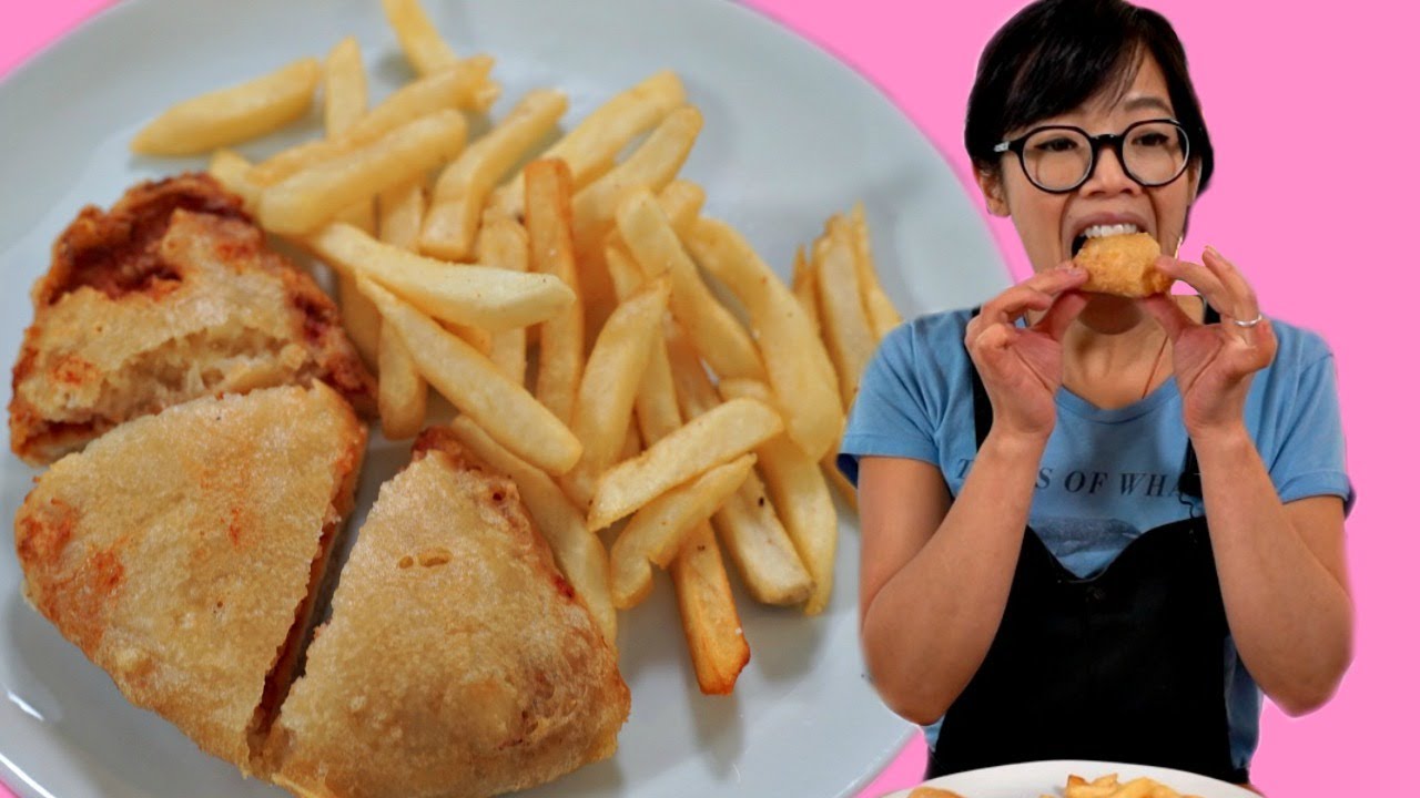 Scottish Pizza Crunch -- deep-fried battered pizza + deep-fried chocolate bar