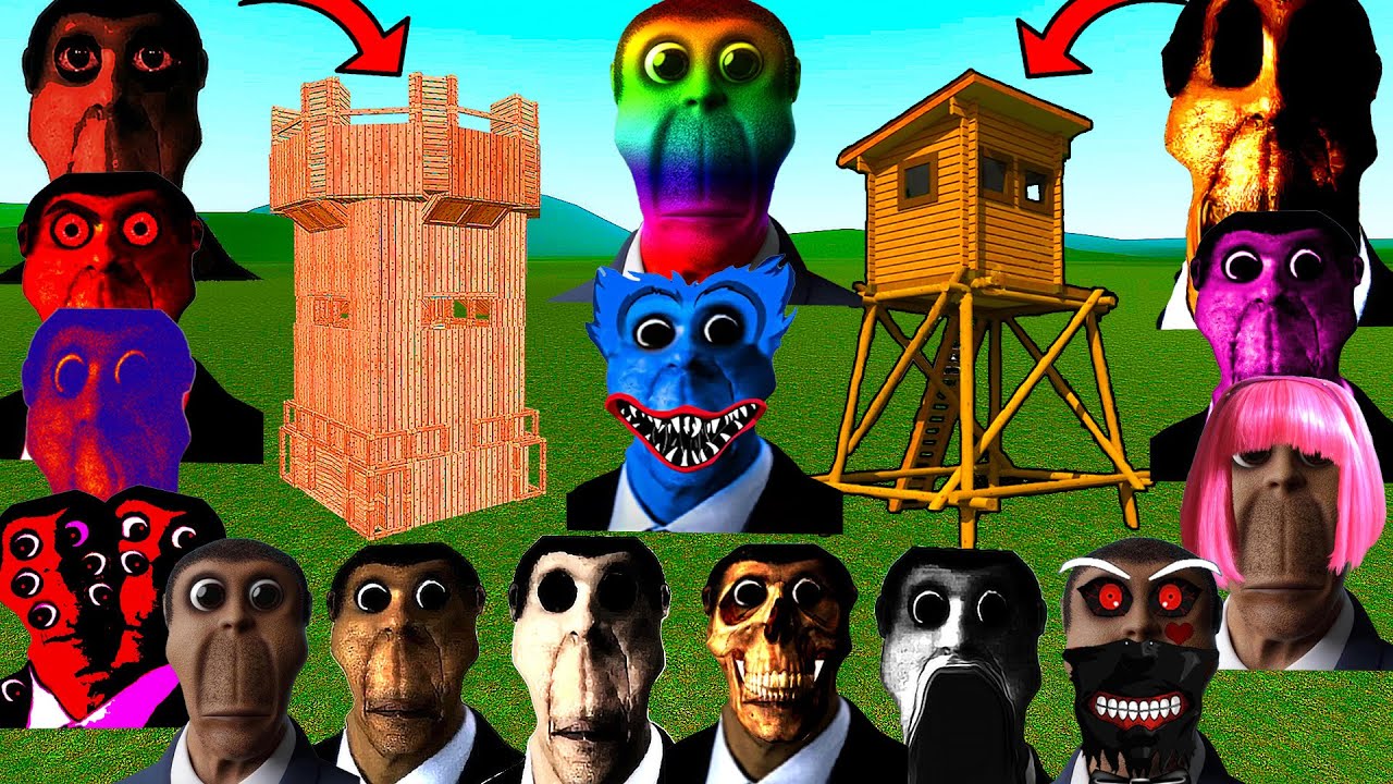 ALL Obunga Family Nextbots VS My Buildings in Garry's mod!! (Obunga Waggy, Monster, Rainbow, Boss..)
