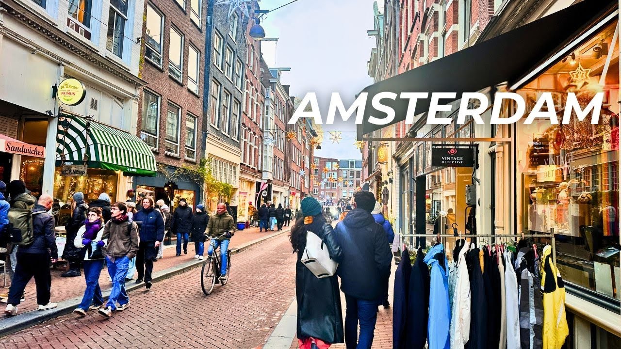 Busy Downtown Amsterdam Walking Tour in 4K, POV No Talking