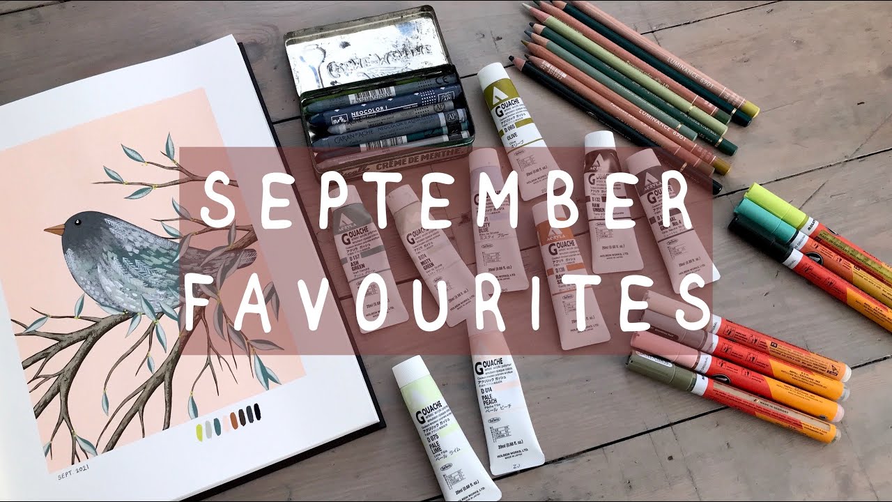 SEPTEMBER FAVOURITES 🍄☕ My favourite art supplies + colour palette | Sketchbooks, paints, pencils...