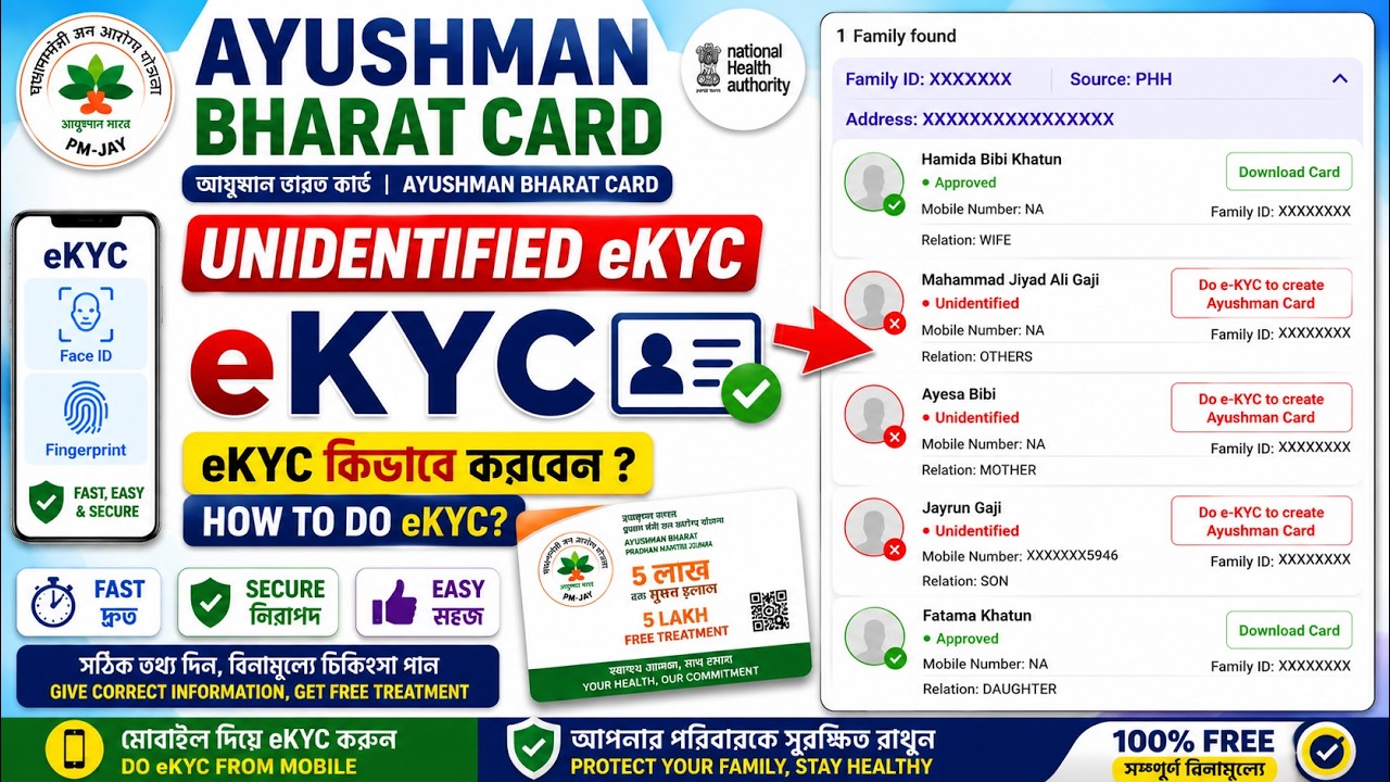 Unidentified Ayushman Bharat card eKYC kaise kare | West Bengal Ayushman Bharat card unidentified