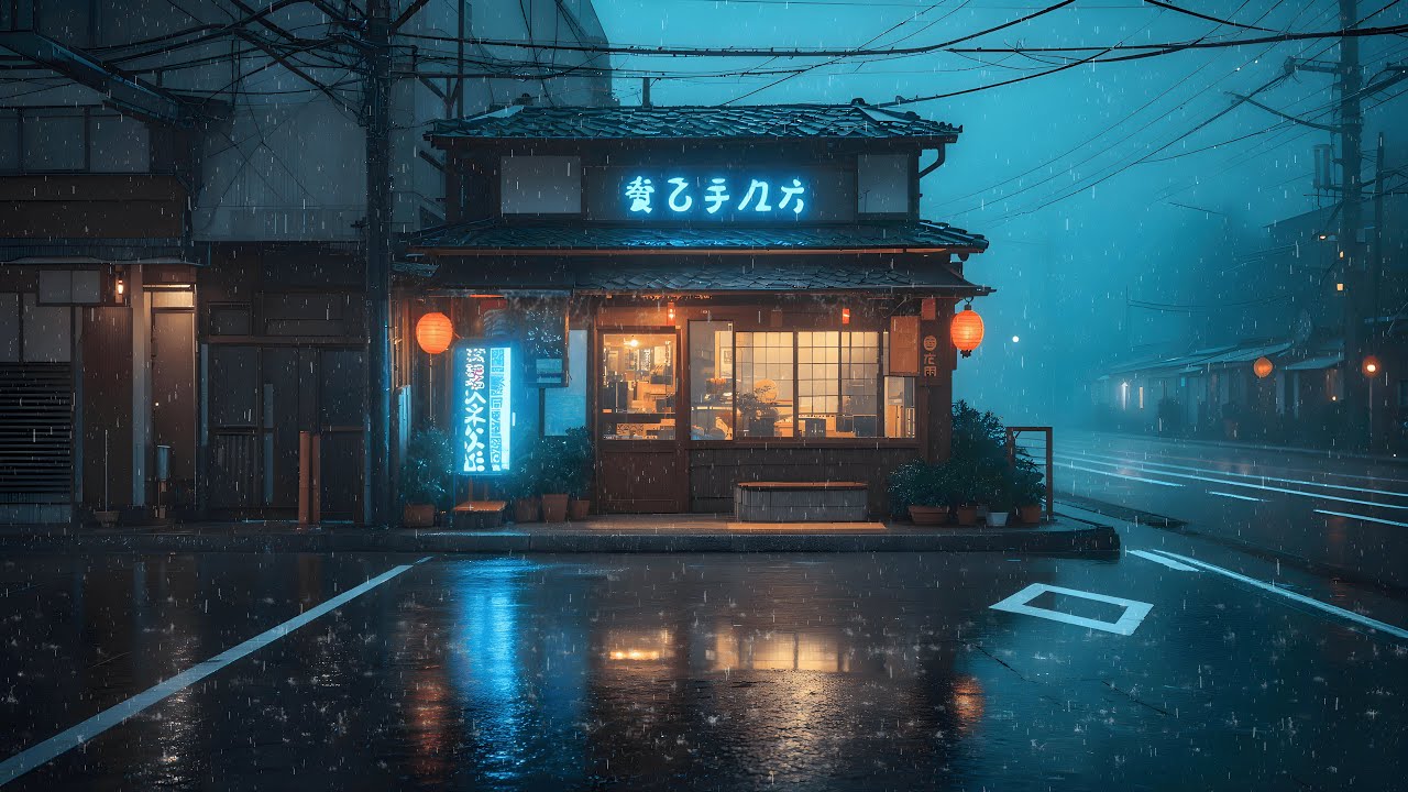 Rainy Japanese Night Lofi Cafe ☔ Cozy Street Ambience for Relax & Focus
