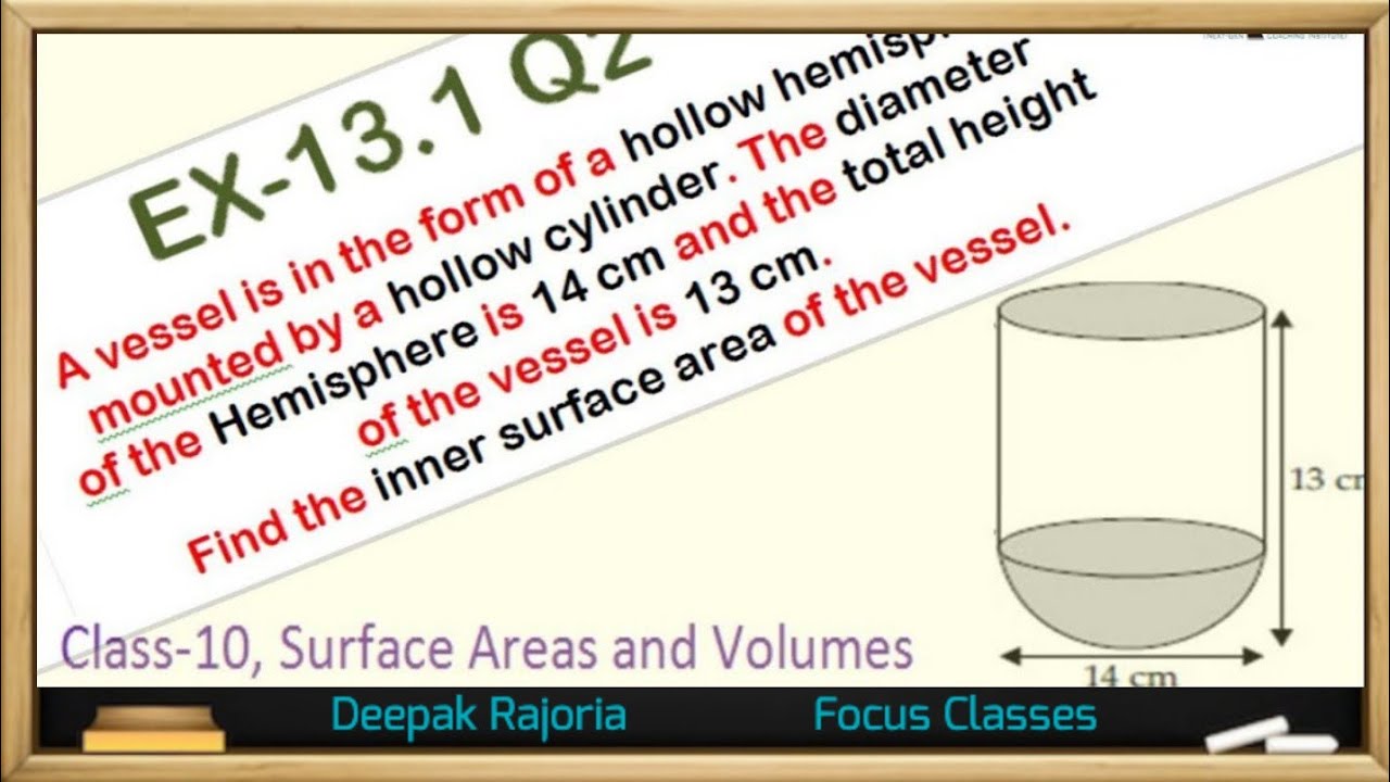 A vessel is in the form of a hollow hemisphere mounted by a hollow cylinder. The diameter of the