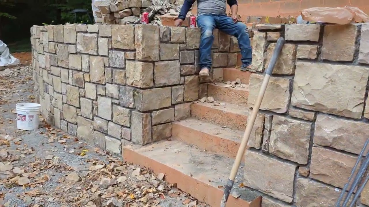 Tennessee Ashlar Stone Walls Project.  60/40 mix of brown and grey pallets. DIY