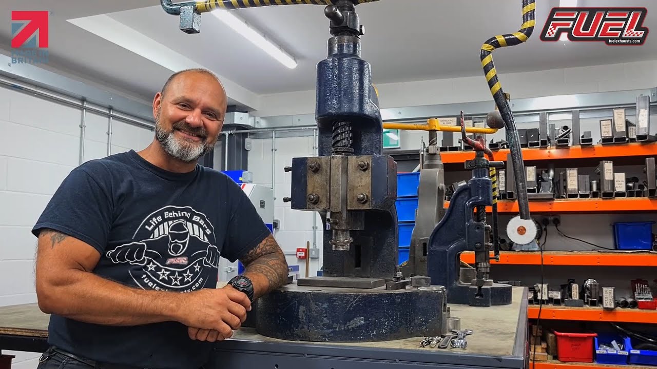 Pressing Aftermarket Motorcycle Exhaust Parts using British Fly Press Machines - Fuel Exhausts