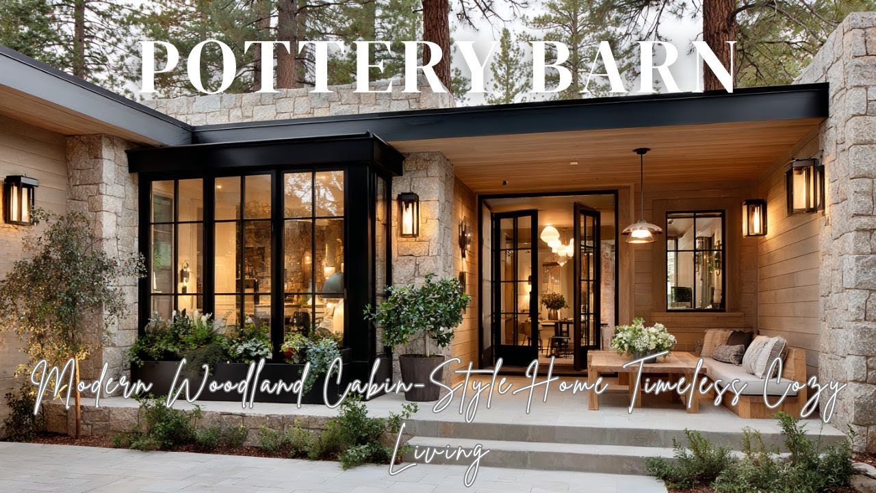 Modern Woodland Cabin Style Home Inspired by Pottery Barn for Timeless Cozy Living