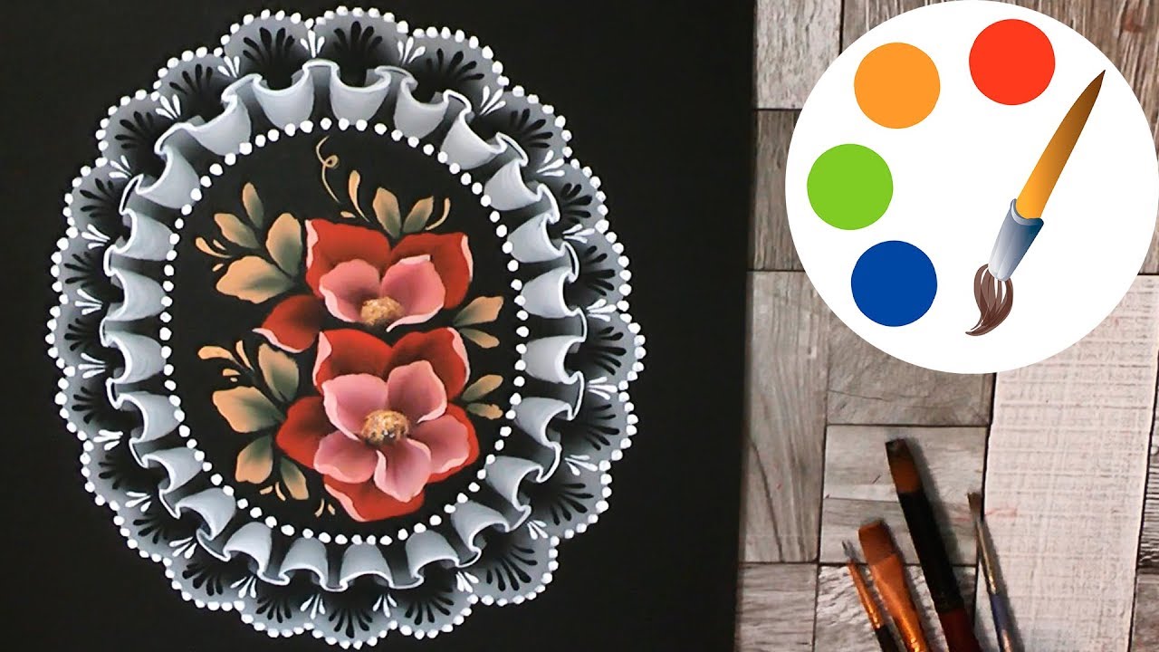 How to paint Lace  with flowers by a flat brush, decoration idea