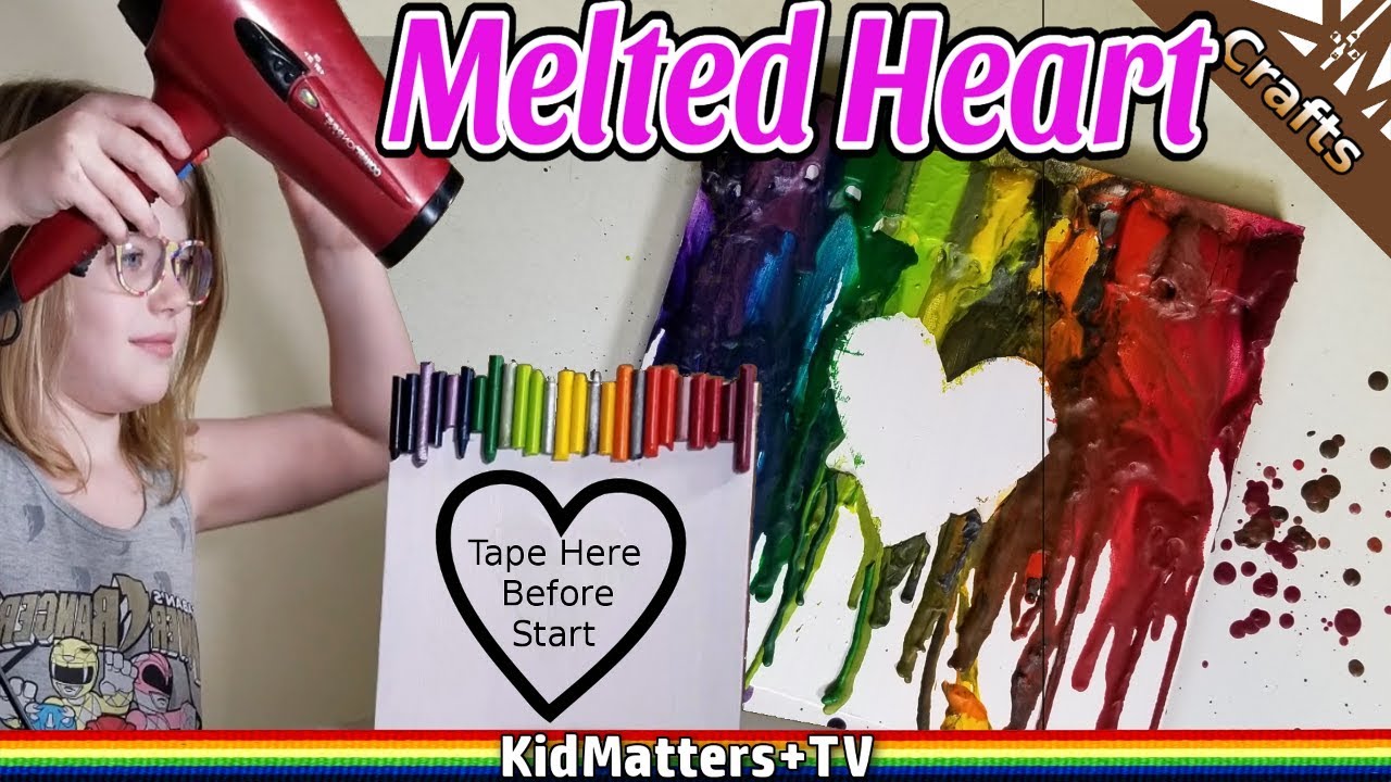 Making A MELTED Crayon HEART Canvas | DIY Craft Ideas for Kids [KM+Crafts S02E99]