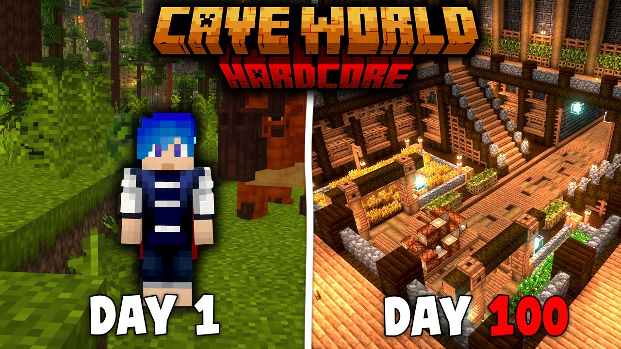 100 Hari Minecraft Hardcore CAVE WORLD