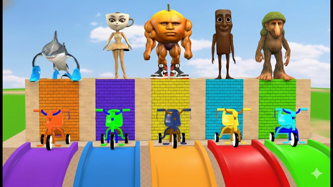 Long Slide Game With Cow Elephant Gorilla Hippopotamus Tiger 3d Animal Game Funny 3d AnimalsVideo