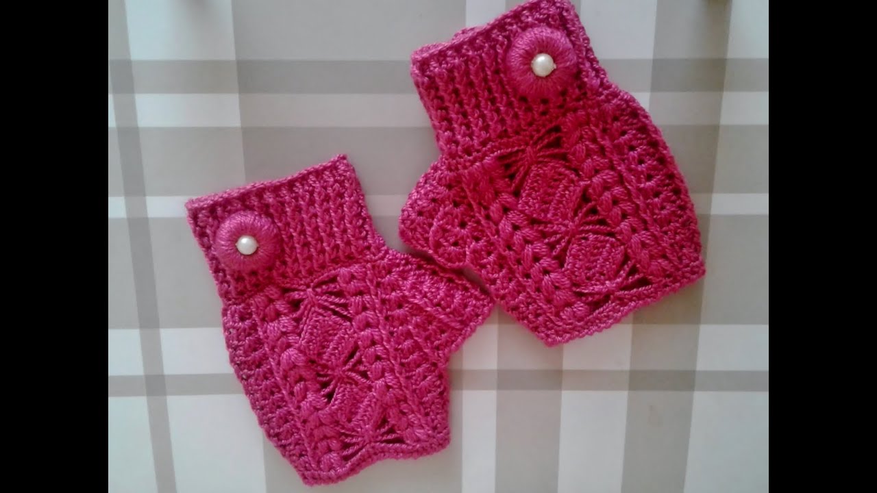 Guantes o Mitones tejidos a crochet con hilo de algodón ROSA