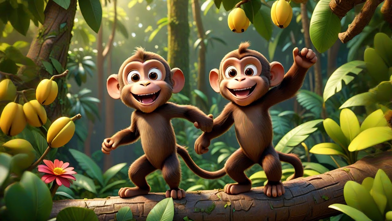 Five Jumping Monkeys Love Bananas | Monkey Song for Kids | Counting & Action Nursery Rhyme