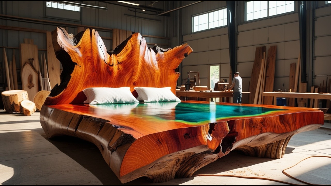 Transform A Giant Redwood Tree Trunk;Into A Stunning Live Edge Bed/With Luxurious Natural Wood Grain