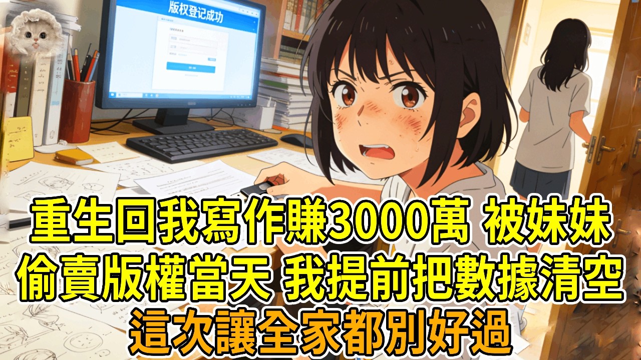 上一世，我靠寫作爆紅賺3千萬。告訴家人後，卻被妹妹偷走版權賣給他人，“換錢嫁富二代”，版權糾紛讓我身敗名裂，妹妹也被富二代拋棄，家破人亡。再睜眼，我回到被妹妹偷版權當天