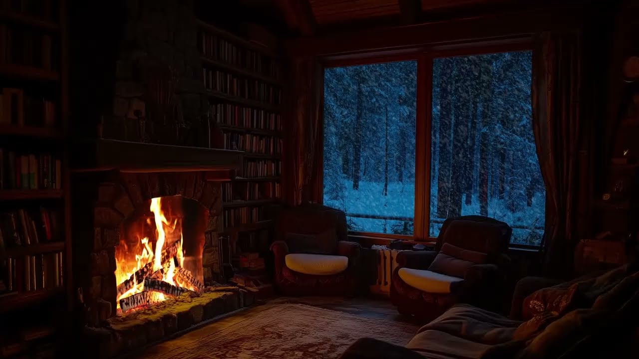 Close Your Eyes and Listen (No Ads) Snowstorm Wind & Crackling Fire Sound for Meditation